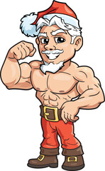 Cartoon style young muscular Santa Claus posing