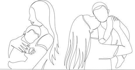mother and baby continuous line drawing, vector, sketch