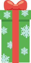 Christmas gift in a green box with snowflakes and bow