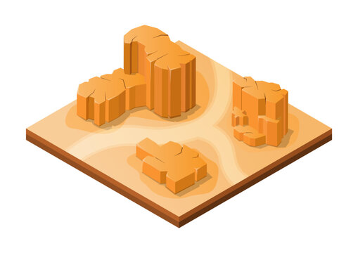 isometric rock mountain in desert