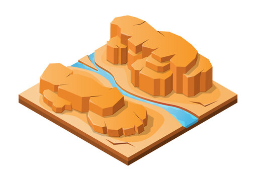 isometric rock mountain in desert