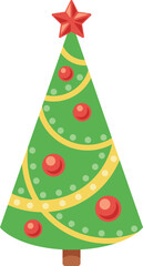 Christmas tree with red star vector illustration