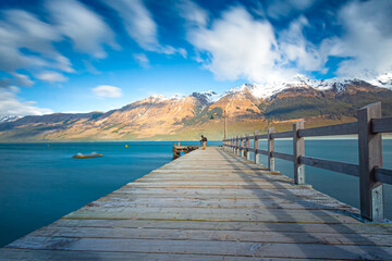 Red house of Glenorchy in the blue sky, South Island, New Zealand.