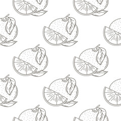 Obraz premium Coloring Seamless pattern with tropical fruits. Illustration in hand draw style