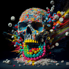 Fototapeta premium Skulls exploding with floral pattern.