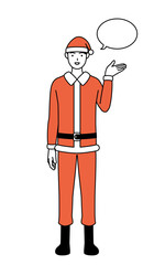 ふきだしつき、案内をするサンタクロース姿の男性