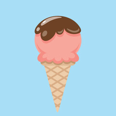 Ice cream cone with chocolate topping vector illustration