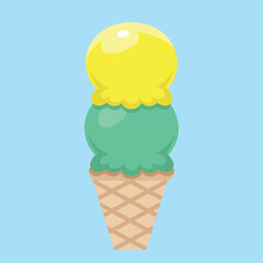 Ice cream scoops in waffle cup illustration