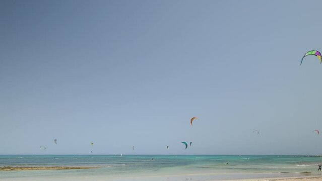 Kite surfers at Flag Beach Corralejo Fuerteventura.