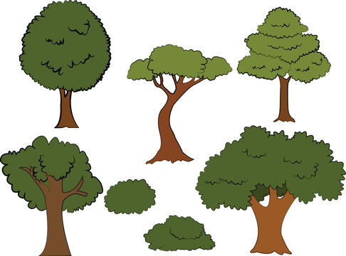 Vector set of isolated Tree  to use in animation, illustration, scene, background, cartoon, etc.