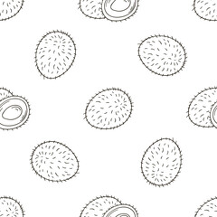 Coloring Seamless pattern with tropical fruits. Illustration in hand draw style