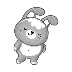 Shy jumping bunny in cartoon style for Easter. Vector rabbit is mascot
