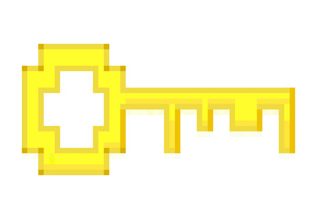 A simple yellow golden key, pixel art style. Rough design.	key,pixel art,8 bit,simple,rough,flat,game item,video game,symbol,access,golden,locking,damaged,opportunity,pixellated,symbolic,achievement,b