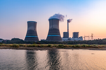 thermal power plant at sunset
