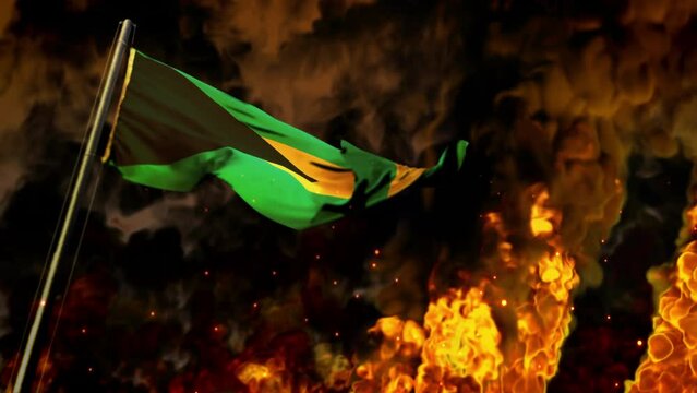 waving Bahamas flag on burning fire background - problem concept