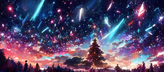 oil painting aurora sky in christmas holiday as background