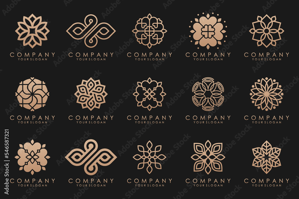 Wall mural floral ornament logo icon set. abstract beauty flower or mandala logo design collection.