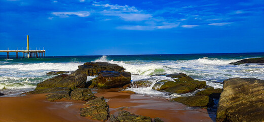 Waves crashing on the rocks of Rio de Janeiro beach