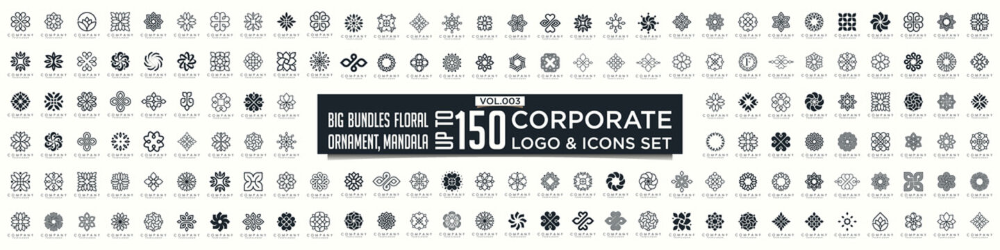Floral ornament logo and icon set. Abstract beauty flower ornament or mandala logo design collection