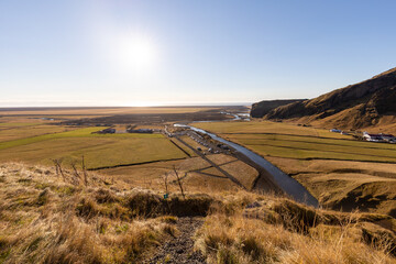 Scenic areal view over landscape with river