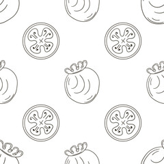 Coloring Seamless pattern with tropical fruits. Illustration in hand draw style