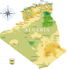 Algeria highly detailed physical map - obrazy, fototapety, plakaty