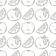 Coloring Seamless pattern with tropical fruits. Illustration in hand draw style