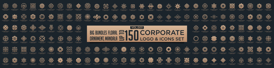Floral ornament logo and icon set. Abstract beauty flower ornament or mandala logo design collection