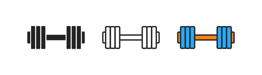 Dumbbell outline icon on white background. Concept of workout. Fitness, sport, symbols. Gym equipment sign. Flat design.