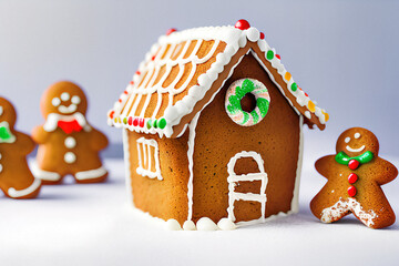 delicious gingerbread house on the background of blurred lights