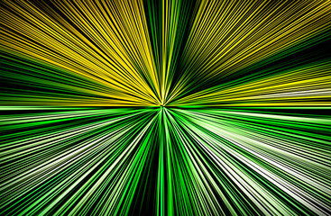 Obraz premium Abstract surface of blur radial zoom in green, yellow colors on a black background. Bright bicolor background with radial, diverging, converging lines 