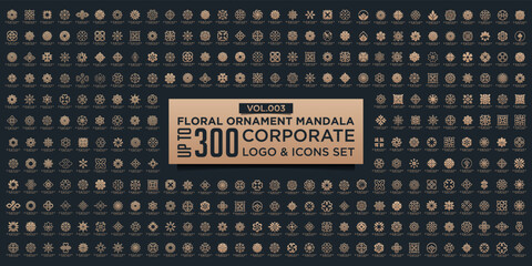 Floral ornament logo and icon set. Abstract beauty flower ornament or mandala logo design collection