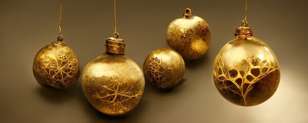 Gold Christmas ornaments banner, luxury Christmas baubles wallpaper, Xmas background