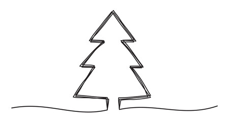 Tangled grungy scribble Christmas Pine Tree hand drawn with thin line, divider shape. PNG clipart isolated on transparent background
