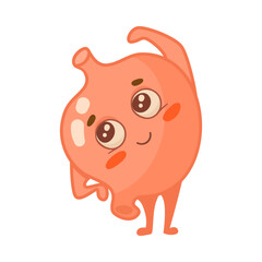 Fototapeta premium Happy stomach character exercising cartoon illustration. Healthy human organ with cute face doing sport isolated on white background. Nutrition, digestive system concept