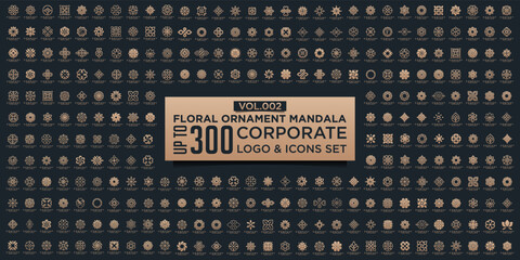 Floral ornament logo and icon set. Abstract beauty flower ornament or mandala logo design collection