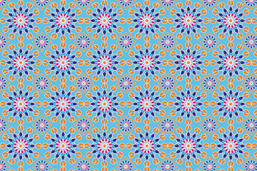 Seamless pattern, islamic geometric motif . Colorful Arabic ornaments. Mandala. Patterns for fabrics, packaging, wallpaper. Vector illustration