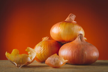 Onions. Vegetables close-up. Bulbs on insulated background.