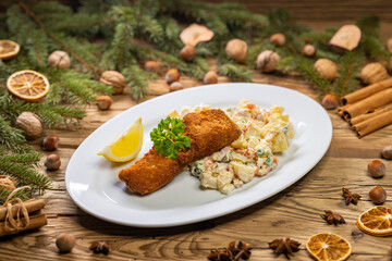 Christmas fried carp with potato salad
