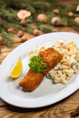 Christmas fried carp with potato salad