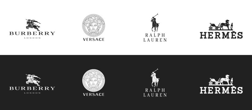 Rivne - October 30 2022. World top perfume, clothing brand logo set. Vector EPS 10