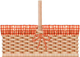 Obraz premium Empty Wicked Rattan Picnic Basket With Checkered Linen. Photo Realistic 3d Illustration