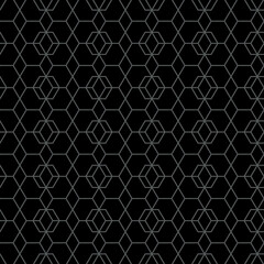 Fototapeta premium Vector illustration. The texture of the contour hexagon. Grey, black and white geometric seamless pattern. Mosaic abstract background. Hexagonal repeating geometric polygon texture.