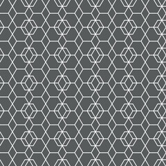 Vector illustration. The texture of the contour hexagon. Grey, black and white geometric seamless pattern. Mosaic abstract background. Hexagonal repeating geometric polygon texture.