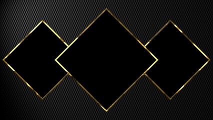 Luxury graphic background - square elements with golden frame on carbon background - 3D Illustration