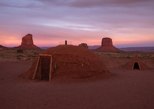 Traditional Navajo dwelling in desert