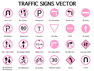 Set pink traffic signs vector, art icons
