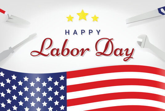 USA Labor Day greeting card United States national flag colors background and Happy Labor Day text . Vector illustration template.