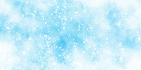 Abstract cloudy blue background with bokeh, beautiful blue watercolor background with glitter particles, light blue bokeh background for wallpaper, invitation, cover and design.	