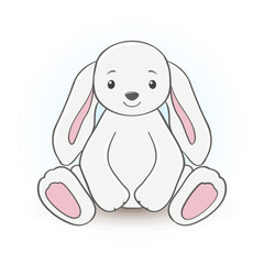 Little rabbit with long ears. Simple vector drawing of rabbit as soft toy - 546601951